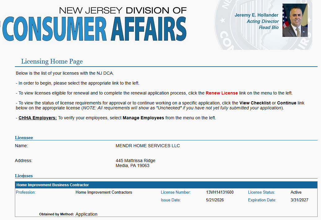 Nj Division Of Consumer Affairs License Renewal